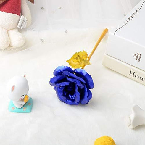 Eternal Blue Rose Gift with 24K gold plated stem and leaves